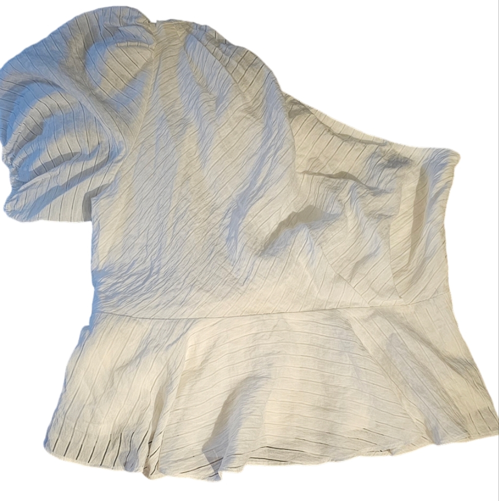 Nine West. One Shoulder Tie Waist Peplum Top. Size XL. White. NWT. - Picture 3 of 9